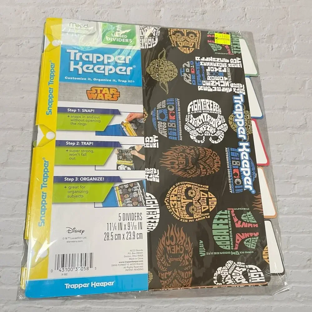 Star Wars Trapper Keeper 5 Tab Dividers Mead Snapper Disney Lucasfilm School NWT